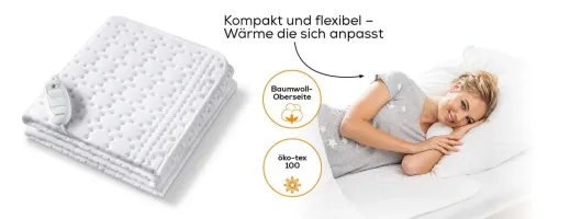 Електропростирадло Beurer, від мережі, 130х75см, 50Вт, 3 режими, бавовна, фліс, білий (UB_30)