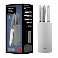 Набір ножів з блоком Ardesto Gemini, 6 предметів, нержавіюча сталь, пластик, сірий (AR2106GR)