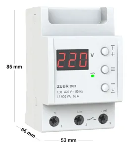 Реле напруги ZUBR D63 однофазне (63 А, 13 900 ВА) (4820120220388)