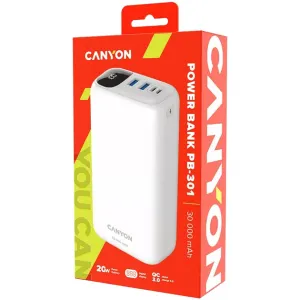 Зовнішній акумулятор Canyon PB-301 30000mAh PD/20W, QC/3.0 (CNE-CPB301W)