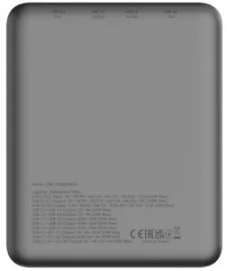 Зовнішній акумулятор CANYON PB-2008 LED FLAT 20000 mAh PD100W QC3.0 Dark Grey (CNE-CPB2008DG)