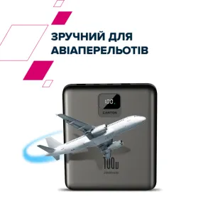 Зовнішній акумулятор CANYON PB-2008 LED FLAT 20000 mAh PD100W QC3.0 Dark Grey (CNE-CPB2008DG)