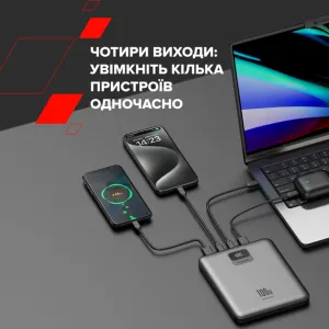 Зовнішній акумулятор CANYON PB-2008 LED FLAT 20000 mAh PD100W QC3.0 Dark Grey (CNE-CPB2008DG)