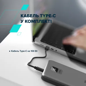 Зовнішній акумулятор CANYON PB-2008 LED FLAT 20000 mAh PD100W QC3.0 Dark Grey (CNE-CPB2008DG)