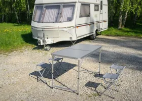 Набір стіл та стільці розкладні Neo Tools, стіл 60х120х60см, 4 стільці 36х34Х27см, 6.9кг (63-159)