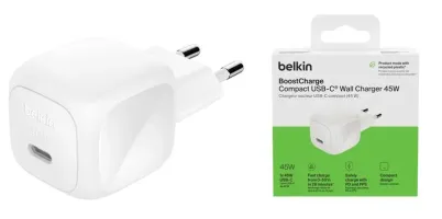 Зарядний пристрій мережевий Belkin 45Вт USB-С PD PPS (WCA013KQWH)