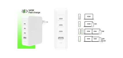 Зарядний пристрій мережевий Belkin 140Вт 3хUSB-С GAN PD PPS, USB-A (WCH014BTWH)