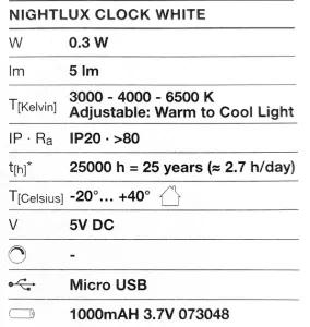 Нічник Osram NIGHTLUX CLOCK на акумуляторі (4099854530838)