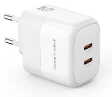 Зарядний пристрій мережевий XO L140 - 35W PD Dual port USB-C (Білий)