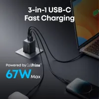 Зарядний пристрій мережевий ANKER GaNPrime Charger - 67W, 2xUSB-C PD & 1xUSB-A (Чорний)