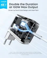 Зарядний пристрій мережевий ANKER GaN Charger 100W, 2xUSB-C PD & 1xUSB-A w Display and Cable (Silver)
