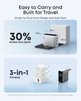 Зарядний пристрій мережевий ANKER GaN Charger 100W, 2xUSB-C PD & 1xUSB-A w Display and Cable (Silver)