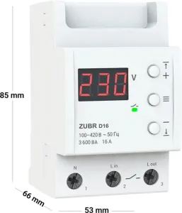 Реле напруги ZUBR D16 (16 А, 3 600 ВА) (4820120220395)