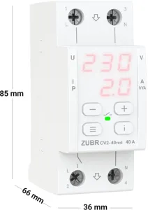 Реле напруги ZUBR CV2-40 red з контролем струму (40 А, 9 200 ВА) (4820120222160)
