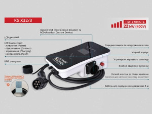 Зарядна станція KS X32/3 22 кВт, 32 A, Type 2, 5м