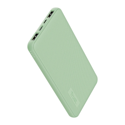 Акумулятор портативний літій-іонний power bank Trust Primo ECO, 10000мА·год, 2хUSB-A/USB-C, 15W, зелений