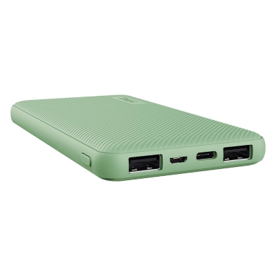 Акумулятор портативний літій-іонний power bank Trust Primo ECO, 10000мА·год, 2хUSB-A/USB-C, 15W, зелений